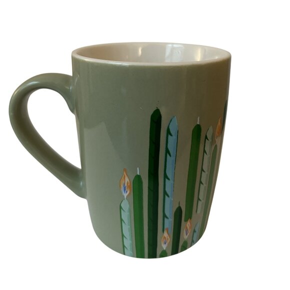 Starbucks Olive Green Mug 10 Oz With Cactus Candle Design & White Interior - Picture 2 of 4